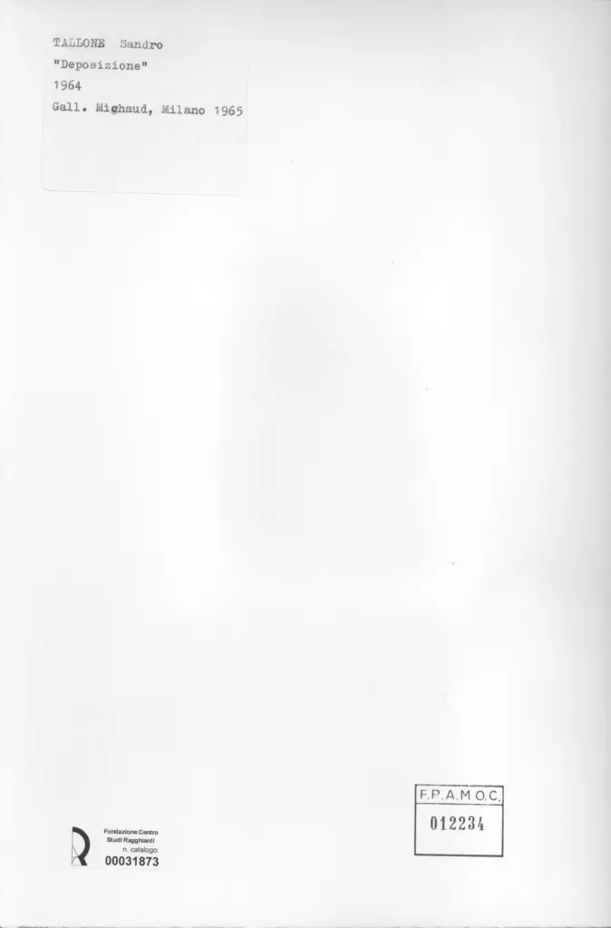 Anonimo , Tallone, Sandro - sec. XX - Deposizione , retro