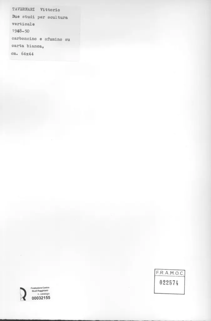 Anonimo , Tavernari, Vittorio - sec. XX - Due studi per scultura verticale , retro
