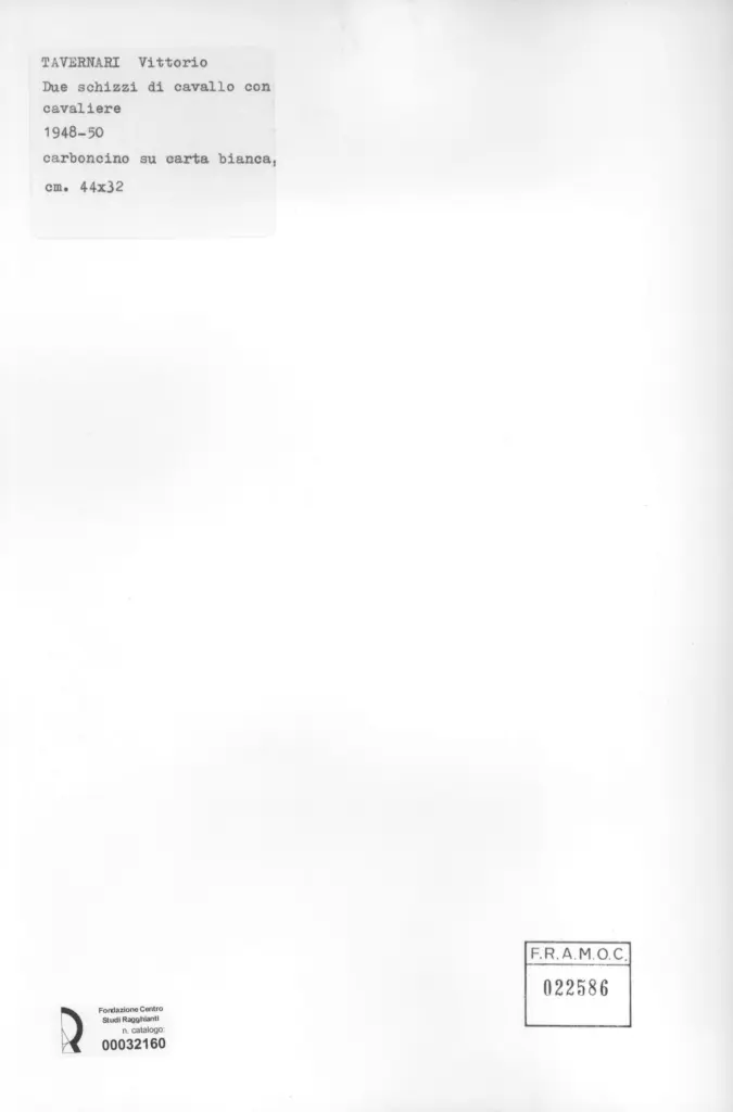 Anonimo , Tavernari, Vittorio - sec. XX - Due schizzi di cavallo con cavaliere , retro