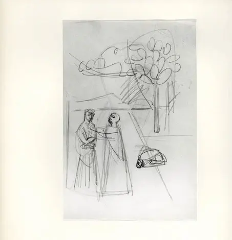 Anonimo , Tavernari, Vittorio - sec. XX - Studio per tomba con due figure e paesaggio sul fondo , fronte