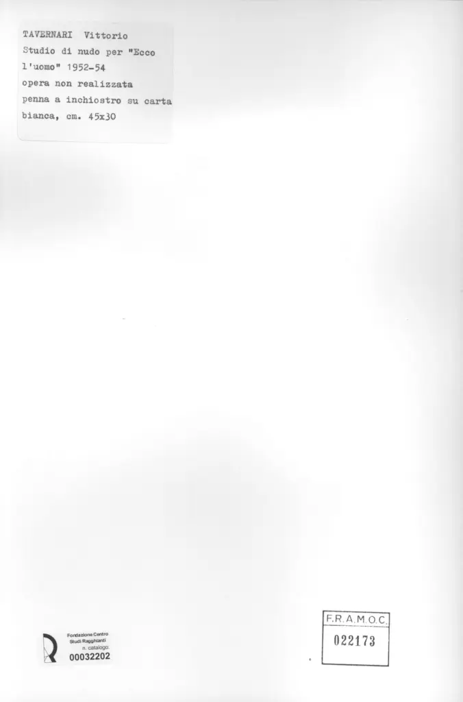 Anonimo , Tavernari, Vittorio - sec. XX - Studio di nudo per "Ecco l'uomo" (opera non realizzata) , retro
