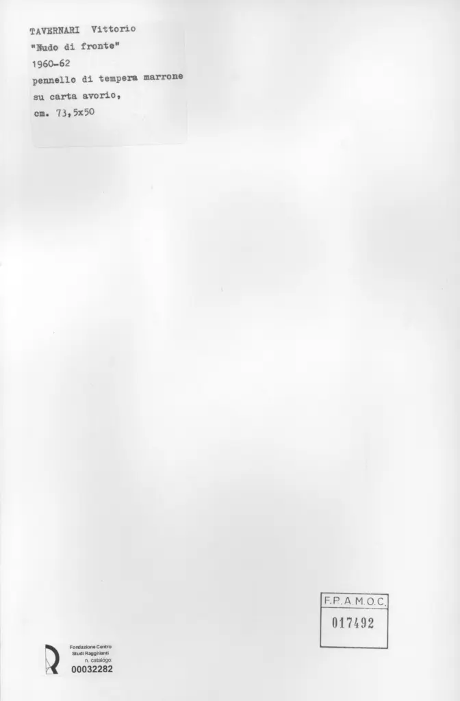 Anonimo , Tavernari, Vittorio - sec. XX - Nudo di fronte , retro