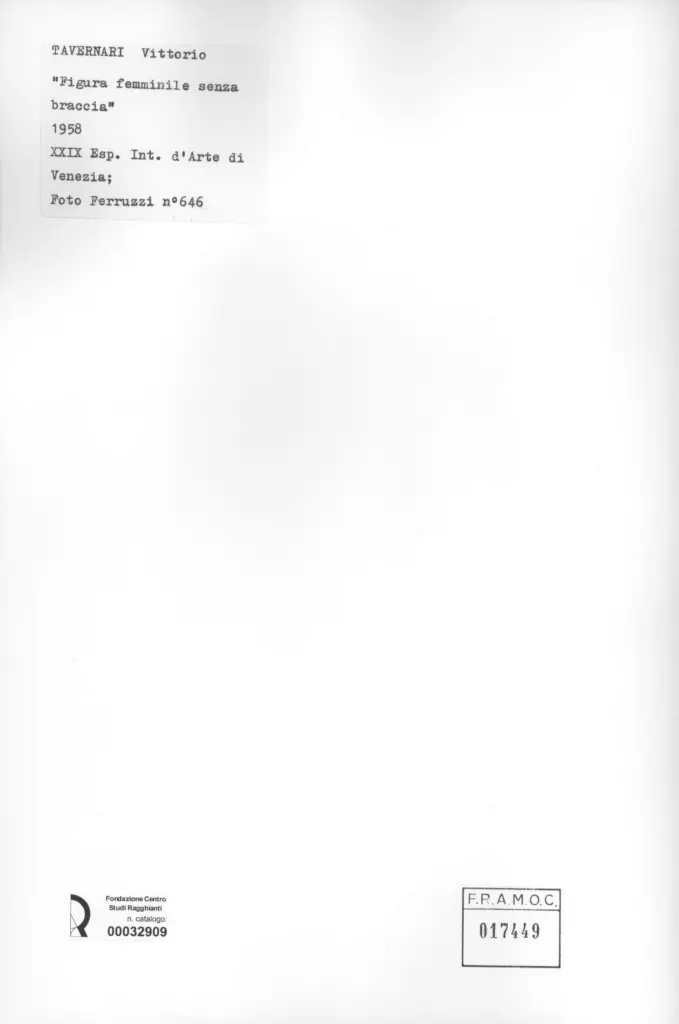 Fotografia Ferruzzi , Tavernari, Vittorio - sec. XX - Figura femminile senza braccia , retro