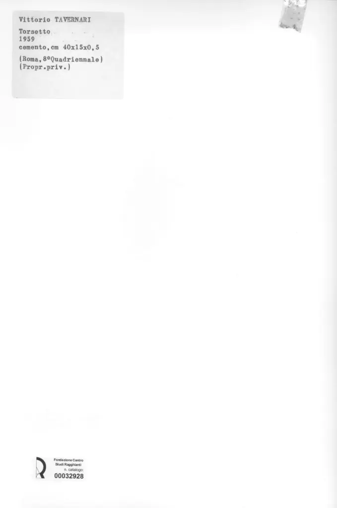 Anonimo , Tavernari, Vittorio - sec. XX - Torsetto , retro