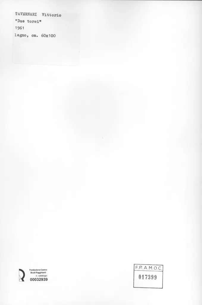 Anonimo , Tavernari, Vittorio - sec. XX - Due torsi , retro