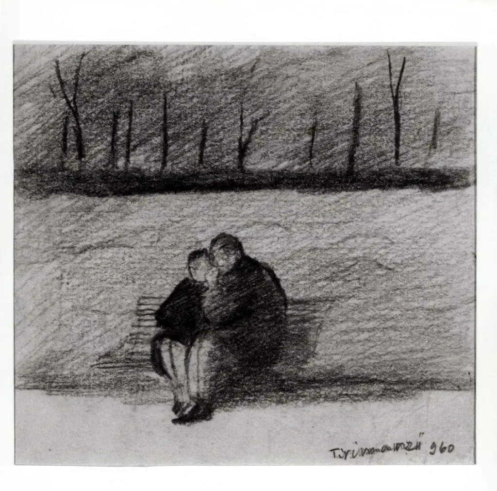 Anonimo , Tirinnanzi, Nino - sec. XX - Coppia sulla panchina , fronte