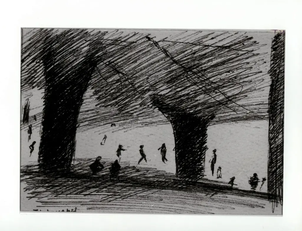 Anonimo , Tirinnanzi, Nino - sec. XX - Giardino con figure , fronte