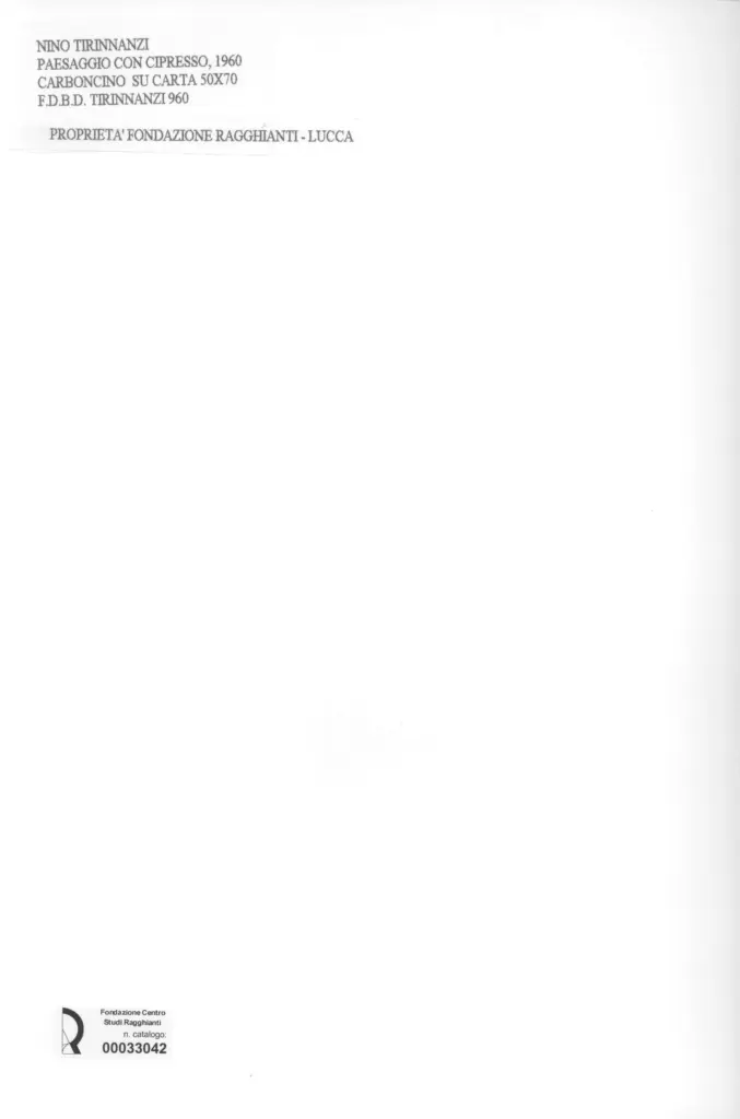 Anonimo , Tirinnanzi, Nino - sec. XX - Paesaggio con cipresso , retro
