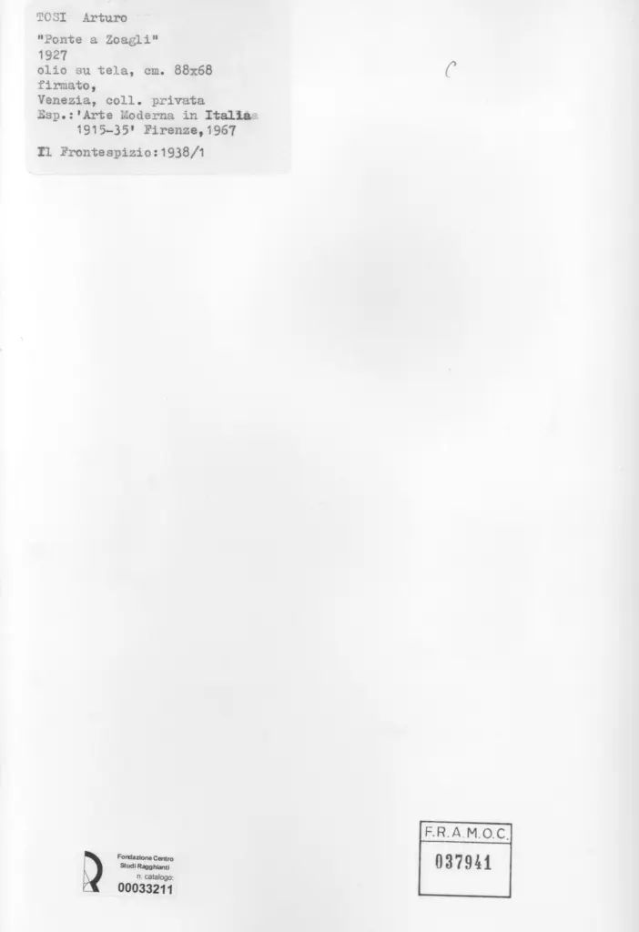 Anonimo , Tosi, Arturo - sec. XX - Ponte a Zoagli , retro