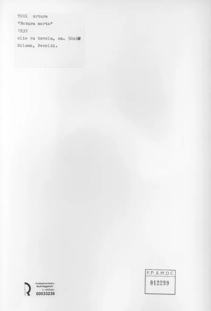 Anonimo , Tosi, Arturo - sec. XX - Natura morta , retro