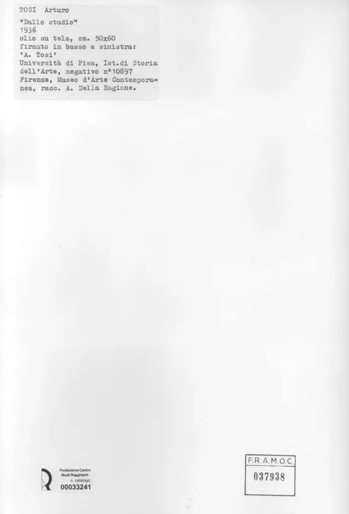 Universit&agrave; di Pisa. Dipartimento di Storia delle Arti , Tosi, Arturo - sec. XX , retro