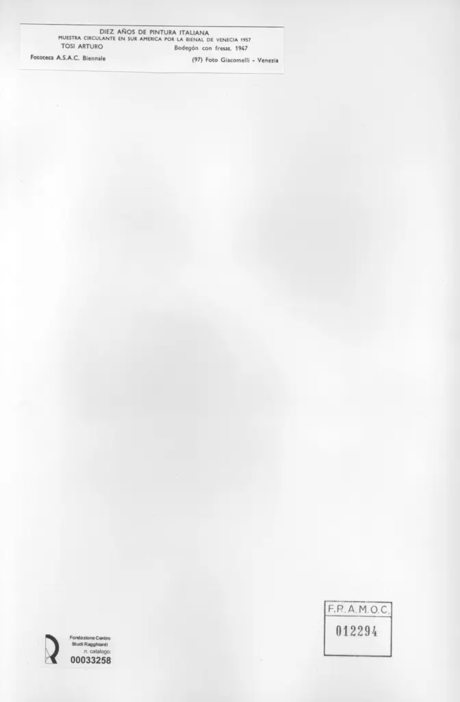 Giacomelli , Tosi, Arturo - sec. XX - Natura morta con fragole , retro