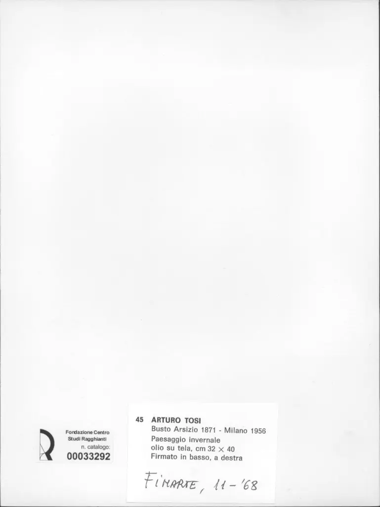 Anonimo , Tosi, Arturo - sec. XX - Paesaggio invernale , retro