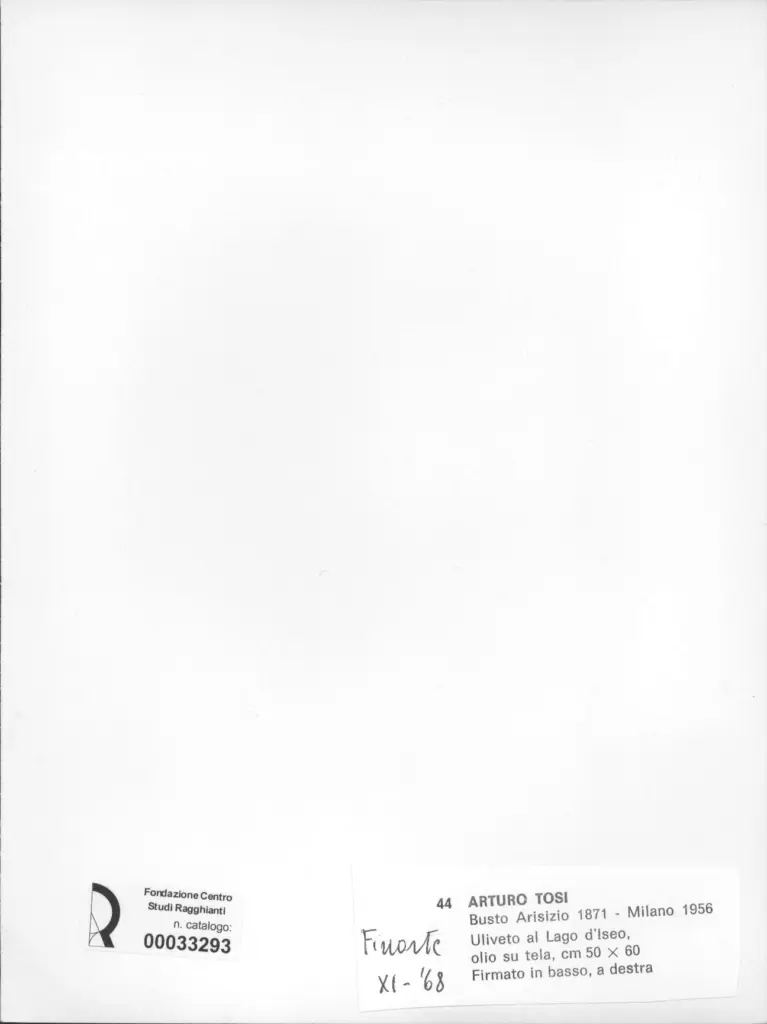 Anonimo , Tosi, Arturo - sec. XX - Uliveto al Lago d'Iseo , retro