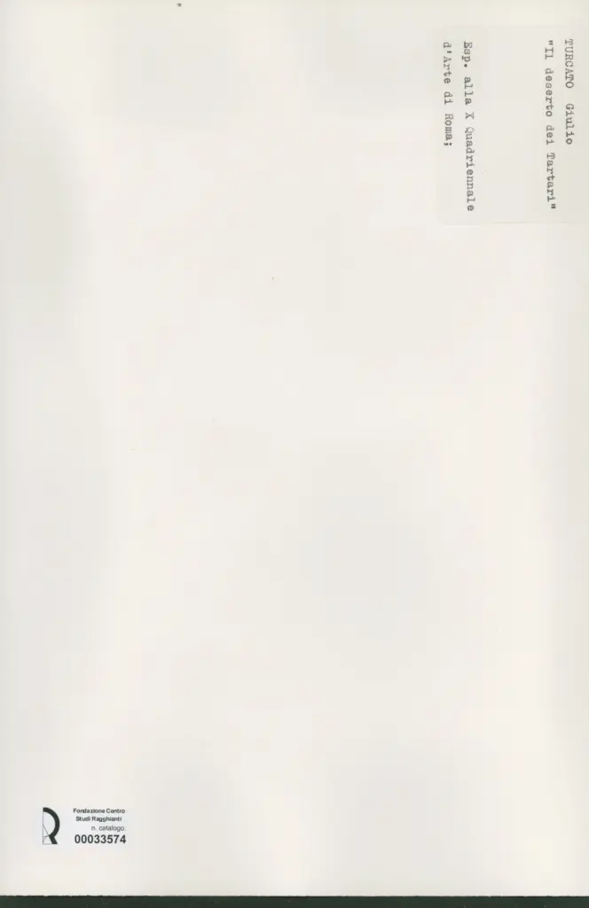 Anonimo , Turcato, Giulio - sec. XX - Il deserto dei Tartari , retro