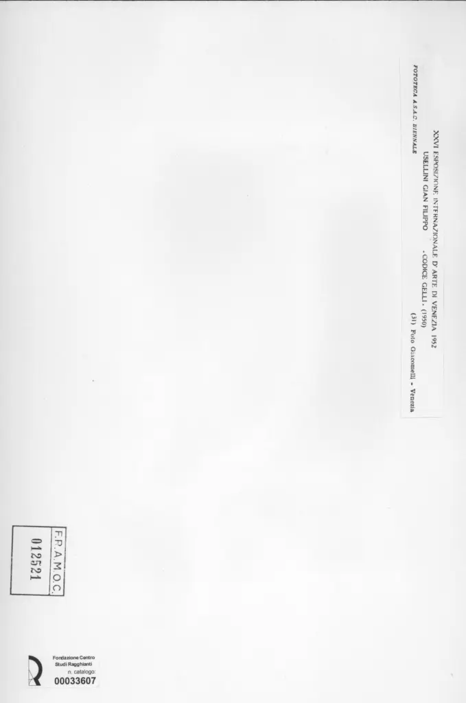 Giacomelli , Usellini, Gianfilippo - sec. XX - Codice Gelli , retro