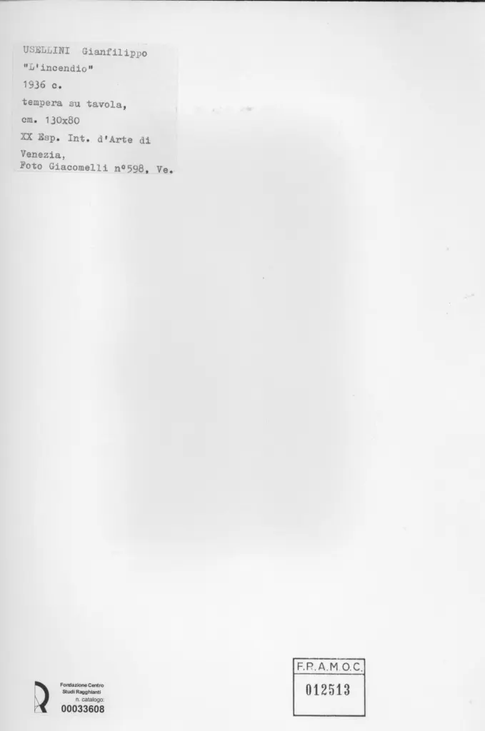 Giacomelli , Usellini, Gianfilippo - sec. XX - L'incendio , retro