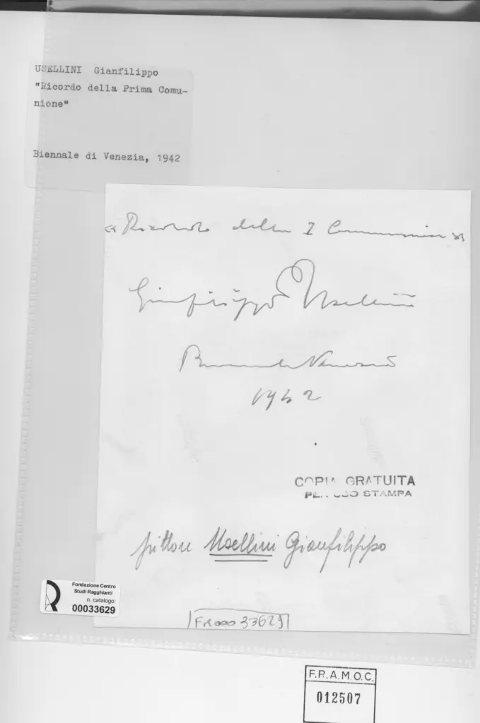 Anonimo , Usellini, Gianfilippo - sec. XX - Ricordo della Prima Comunione , retro