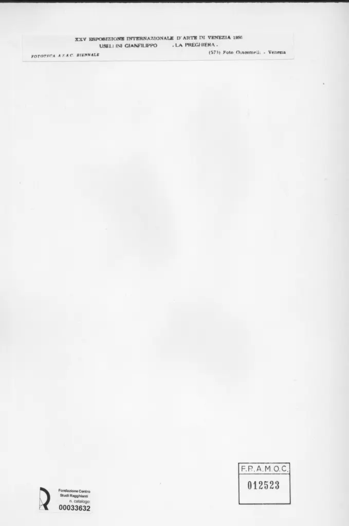 Giacomelli , Usellini, Gianfilippo - sec. XX - La preghiera , retro