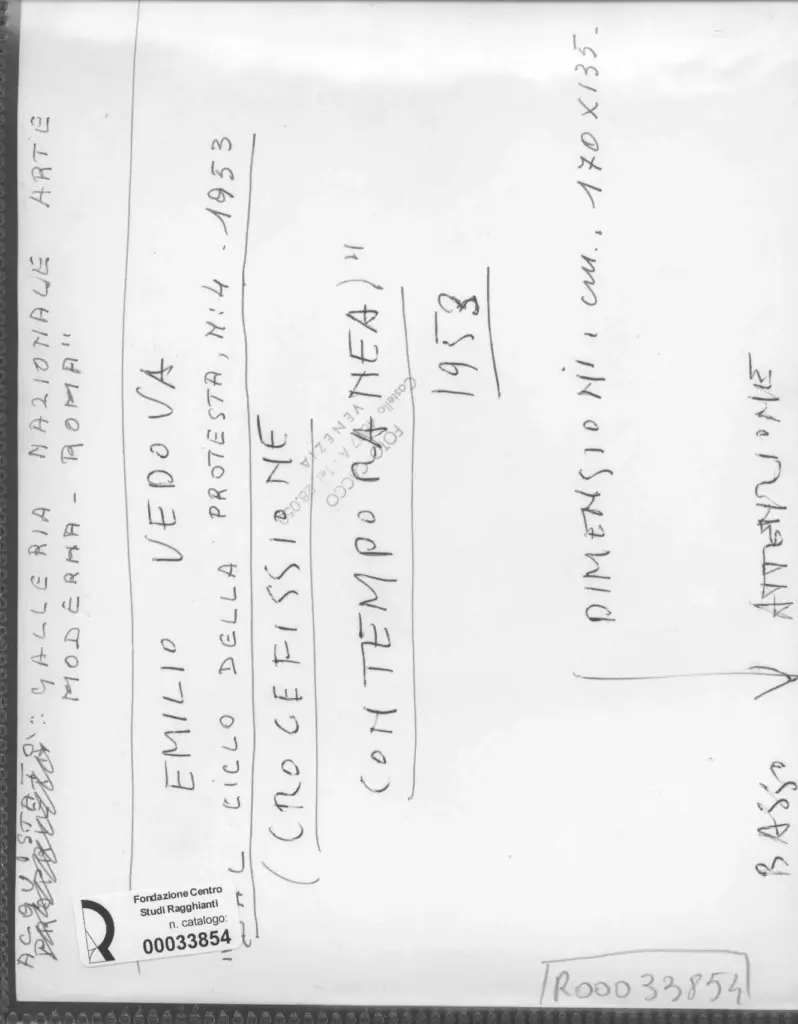 Cacco, Giorgio , Vedova, Emilio - sec. XX - Dal ciclo della protesta, N:4 1953 (Crocefissione Contemporanea) , retro