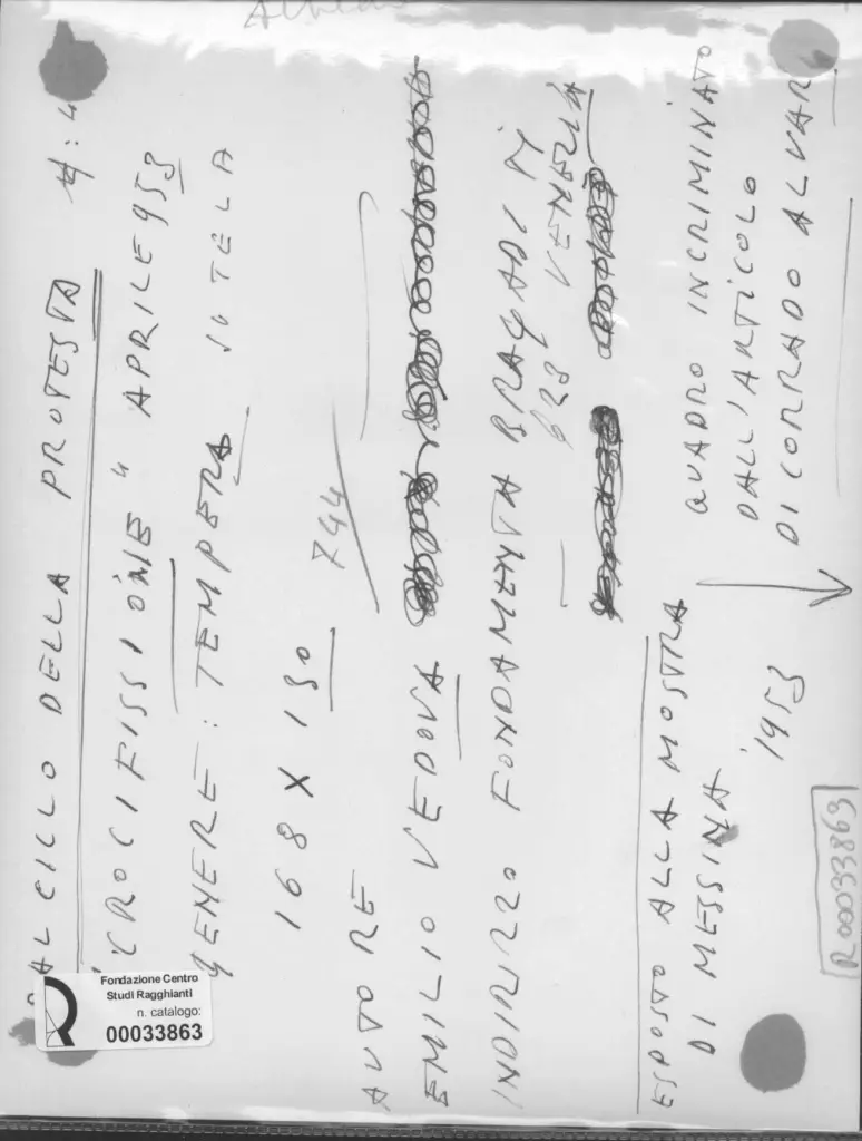 Anonimo , Vedova, Emilio - sec. XX - Crocifissione (Dal ciclo della protesta N: 4) , retro