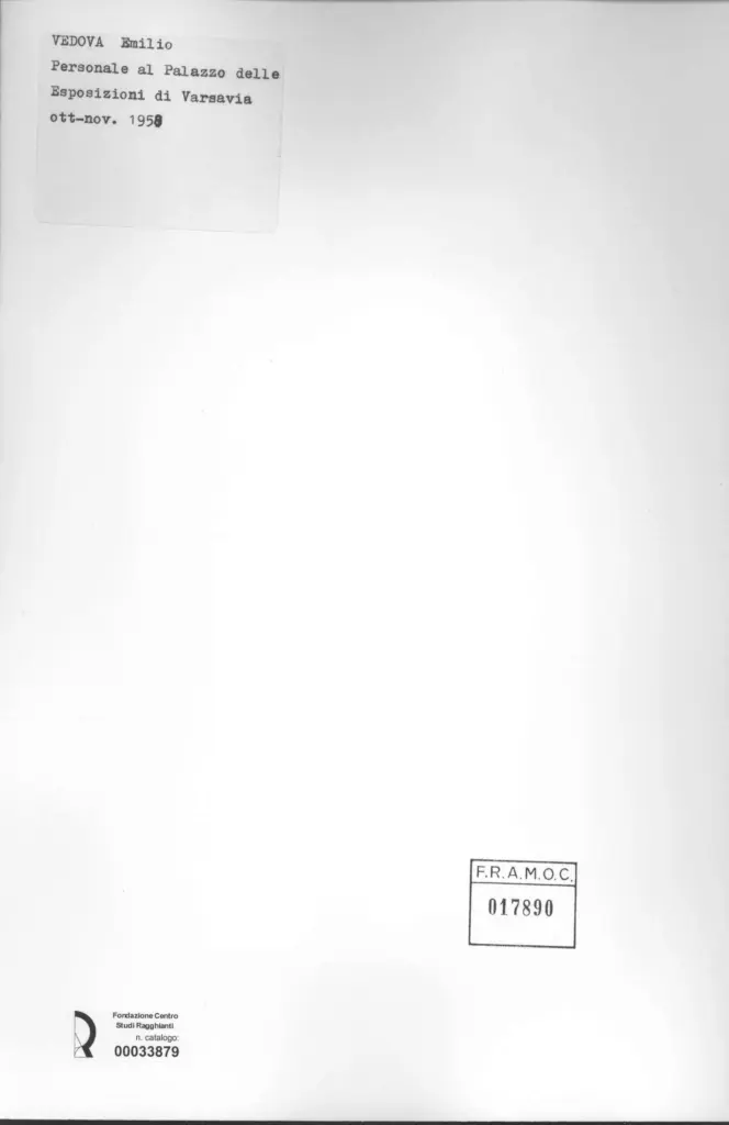 Anonimo , Vedova, Emilio - sec. XX - Opere esposte , retro