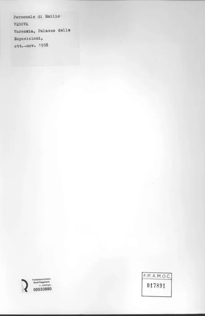 Anonimo , Vedova, Emilio - sec. XX - Opere esposte , retro