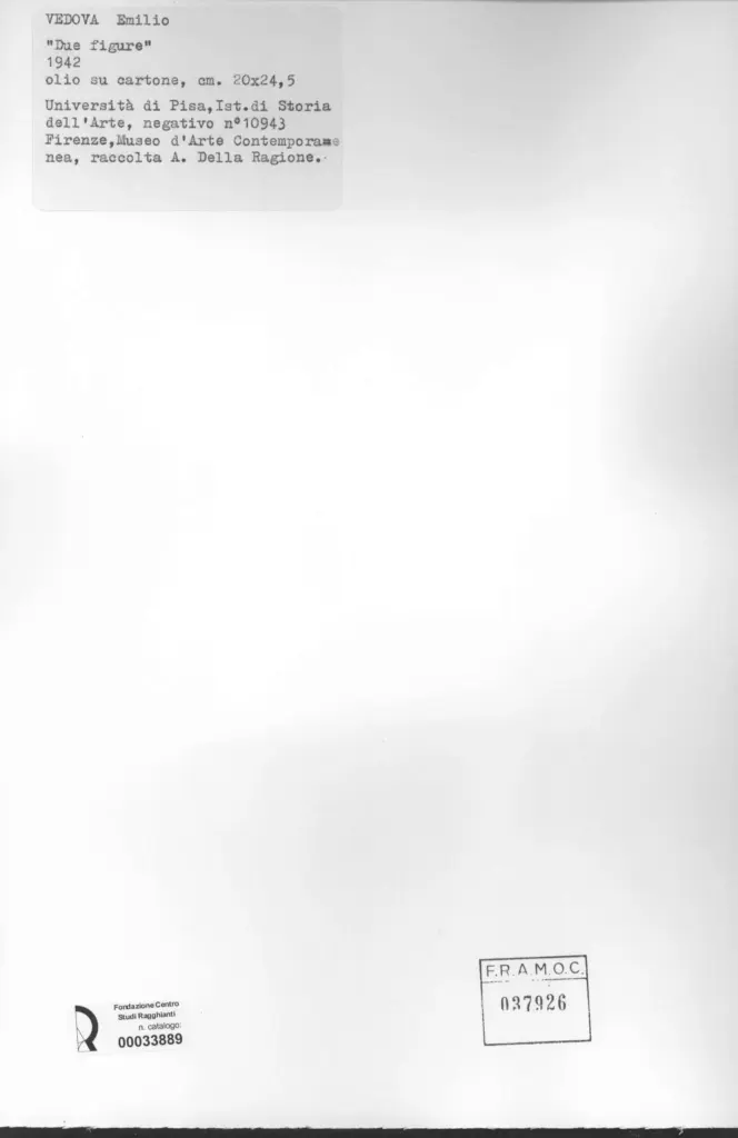 Universit&agrave; di Pisa. Dipartimento di Storia delle Arti , Vedova, Emilio - sec. XX - , retro