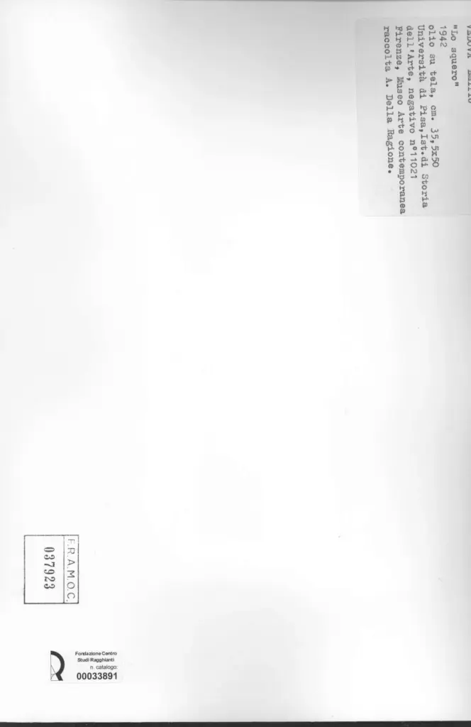 Universit&agrave; di Pisa. Dipartimento di Storia delle Arti , Vedova, Emilio - sec. XX - , retro