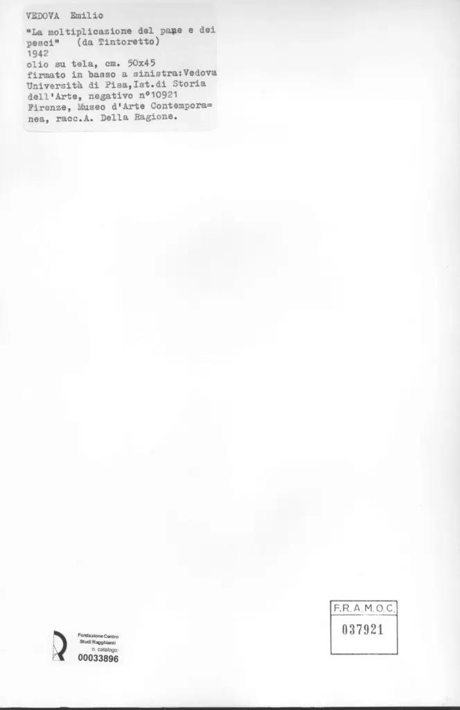 Universit&agrave; di Pisa. Dipartimento di Storia delle Arti , Vedova, Emilio - sec. XX , retro