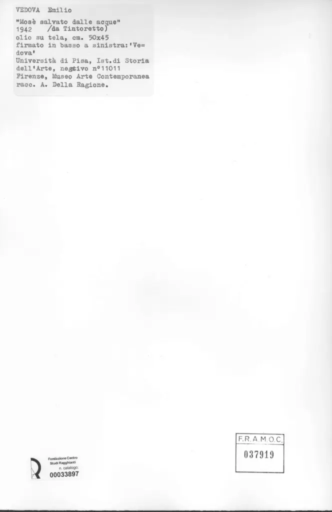 Universit&agrave; di Pisa. Dipartimento di Storia delle Arti , Vedova, Emilio - sec. XX - , retro