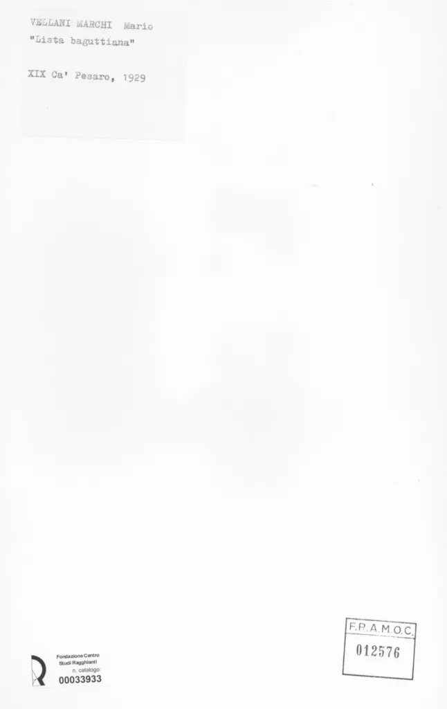 Anonimo , Vellani Marchi, Mario - sec. XX - Lista baguttiana , retro