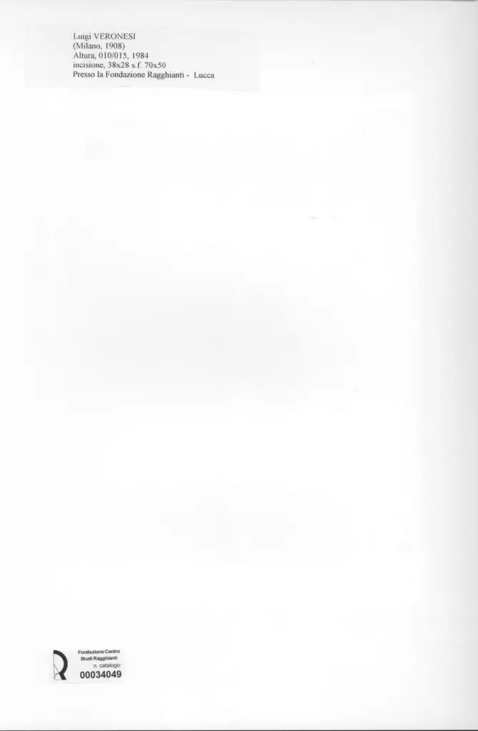 Anonimo , Veronesi, Luigi - sec. XX - Altura 010/015 , retro