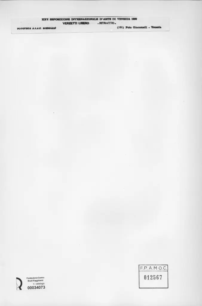 Giacomelli , Verzetti, Libero - sec. XX - Ritratto , retro