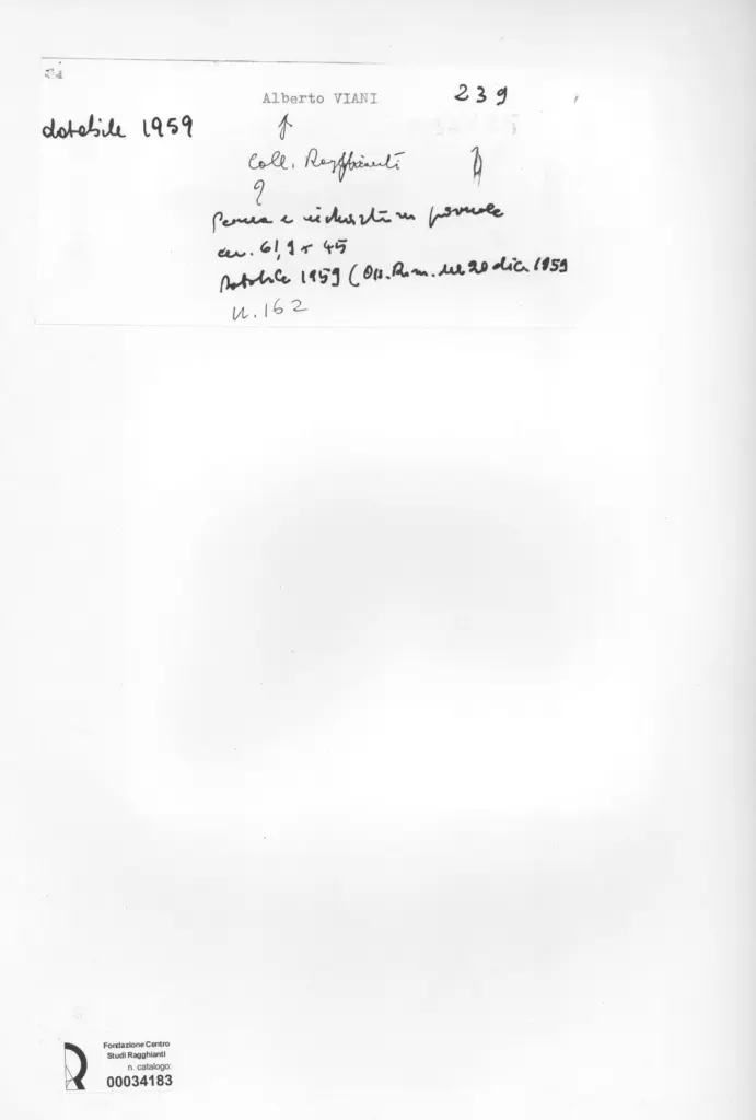 Anonimo , Viani, Alberto - sec. XX - Disegni , retro