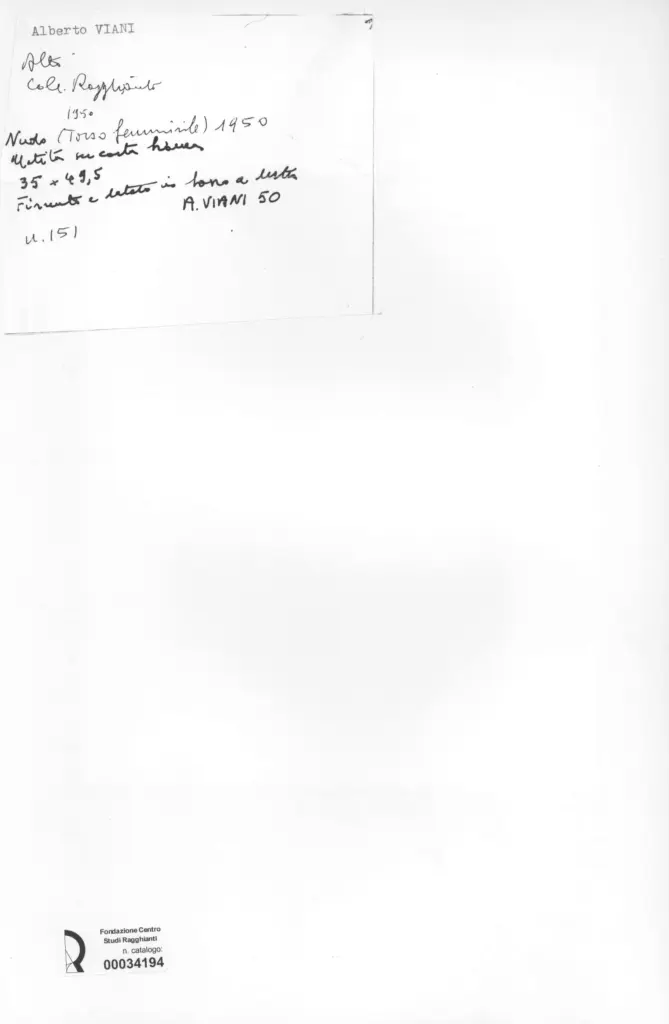 Anonimo , Viani, Alberto - sec. XX - Nudo (Torso femminile) , retro