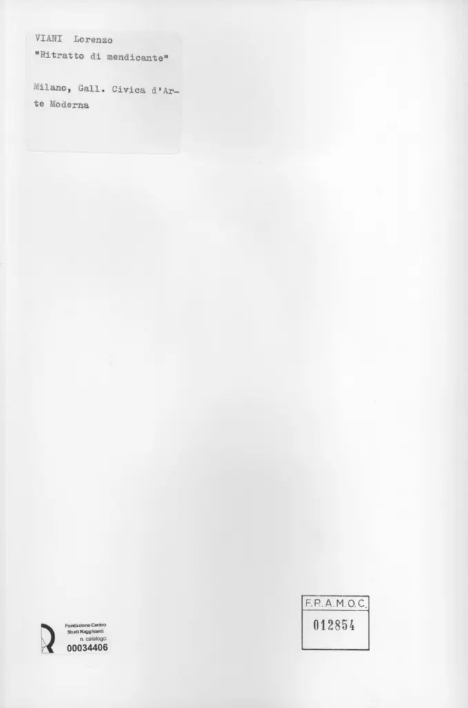 Anonimo , Viani, Lorenzo - sec. XX - Ritratto di mendicante , retro