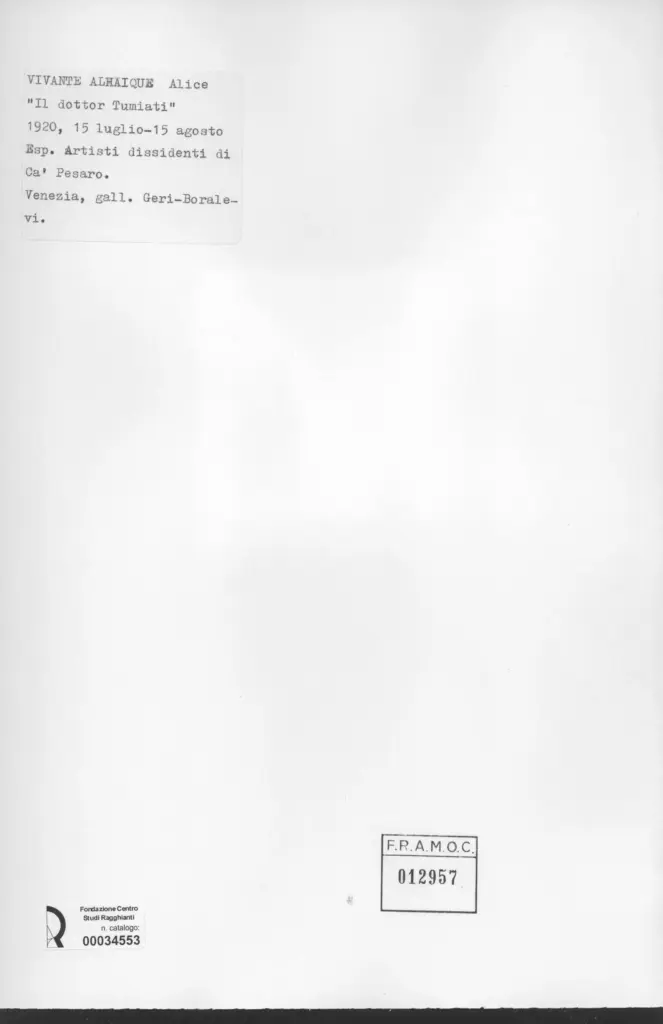 Anonimo , Alhaique Vivante, Alice - sec. XX - Il dottor Tumiati , retro