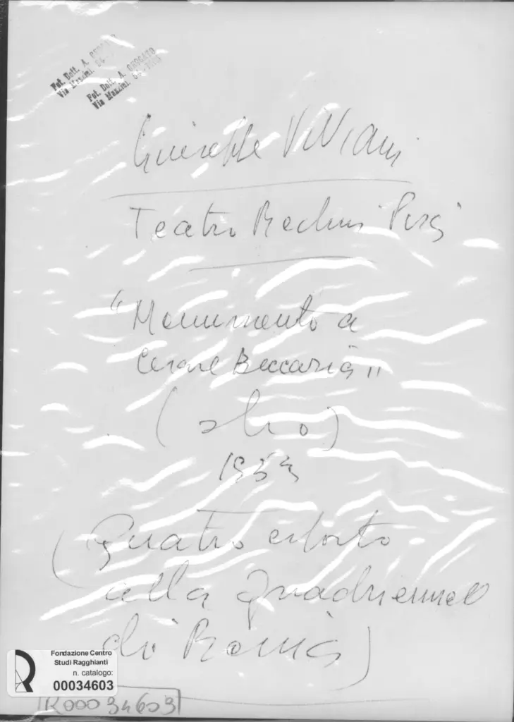 Ceccato, A. , Viviani, Giuseppe - sec. XX - Monumento a Cesare Beccaria , retro