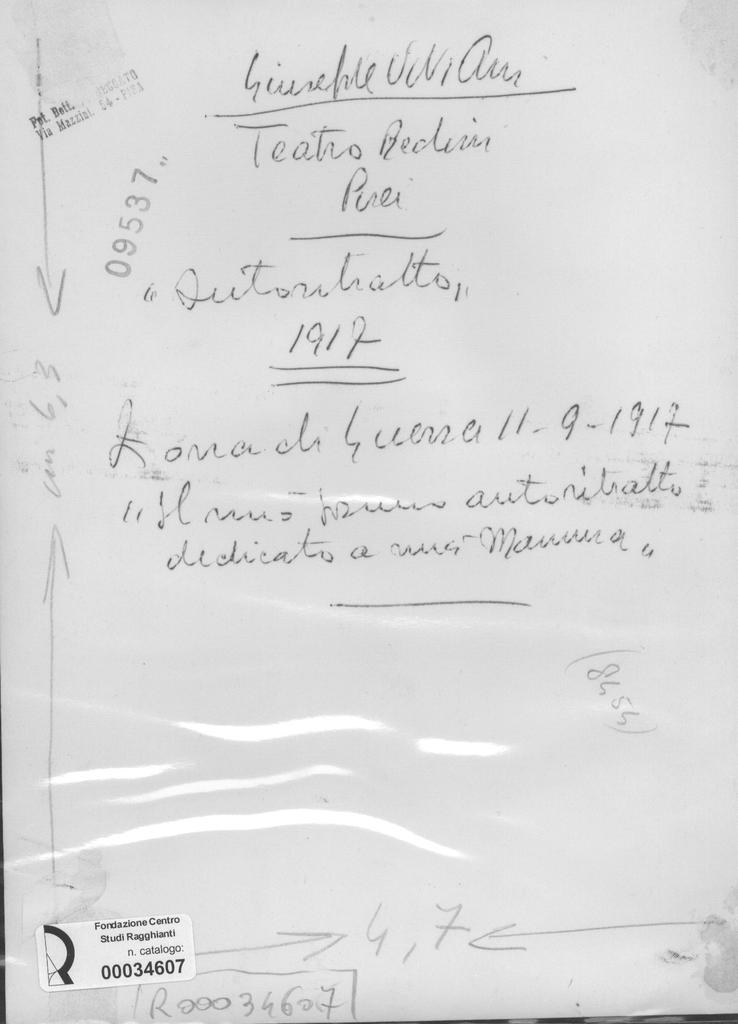 Ceccato, A. , Viviani, Giuseppe - sec. XX - Autoritratto , retro