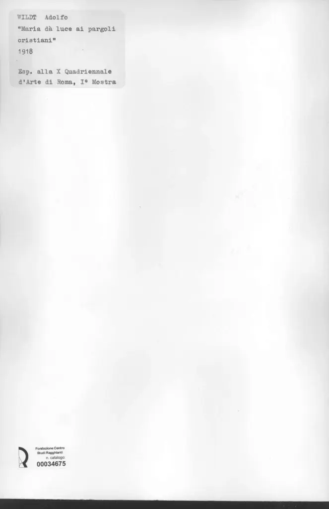 Anonimo , Wildt, Adolfo - sec. XX - Maria d&agrave; luce ai pargoli cristiani , retro