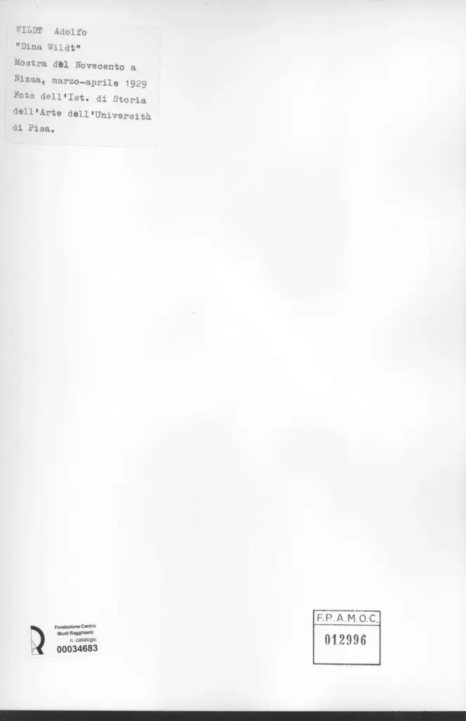 Universit&agrave; di Pisa. Dipartimento di Storia delle Arti , Wildt, Adolfo - sec. XX - Dina Wildt , retro