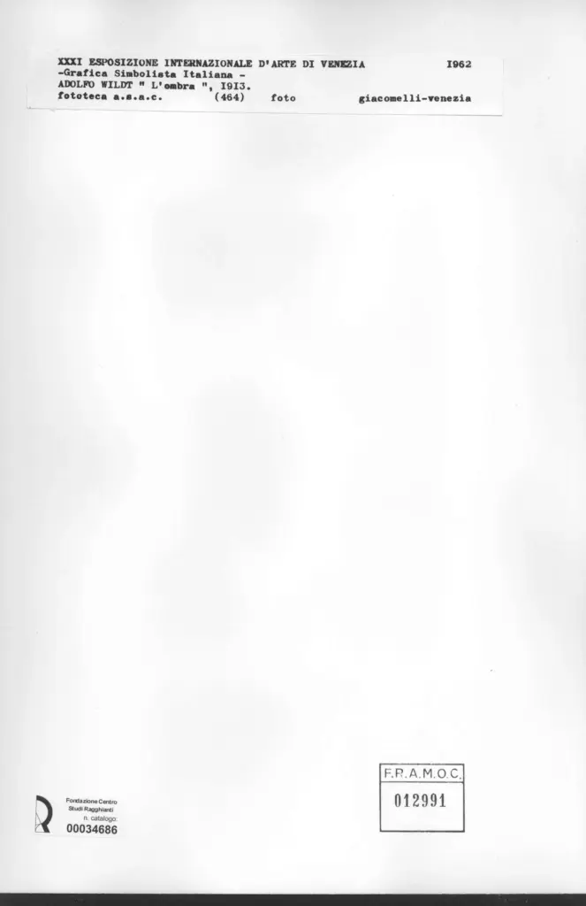 Giacomelli , Wildt, Adolfo - sec. XX - L'ombra , retro