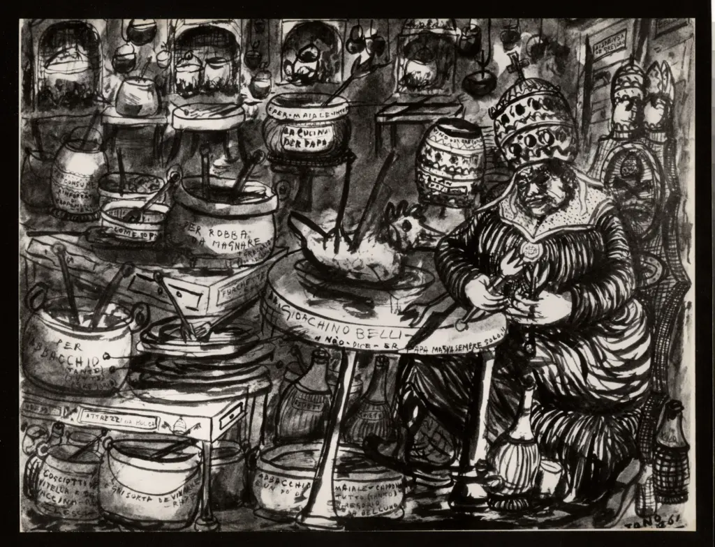 Anonimo , Zancanaro, Antonio - sec. XX - Il Papa nella dispensa , fronte