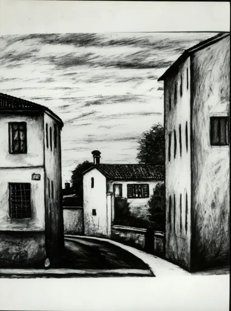 Anonimo , Zancanaro, Antonio - sec. XX - Scorcio di case , fronte