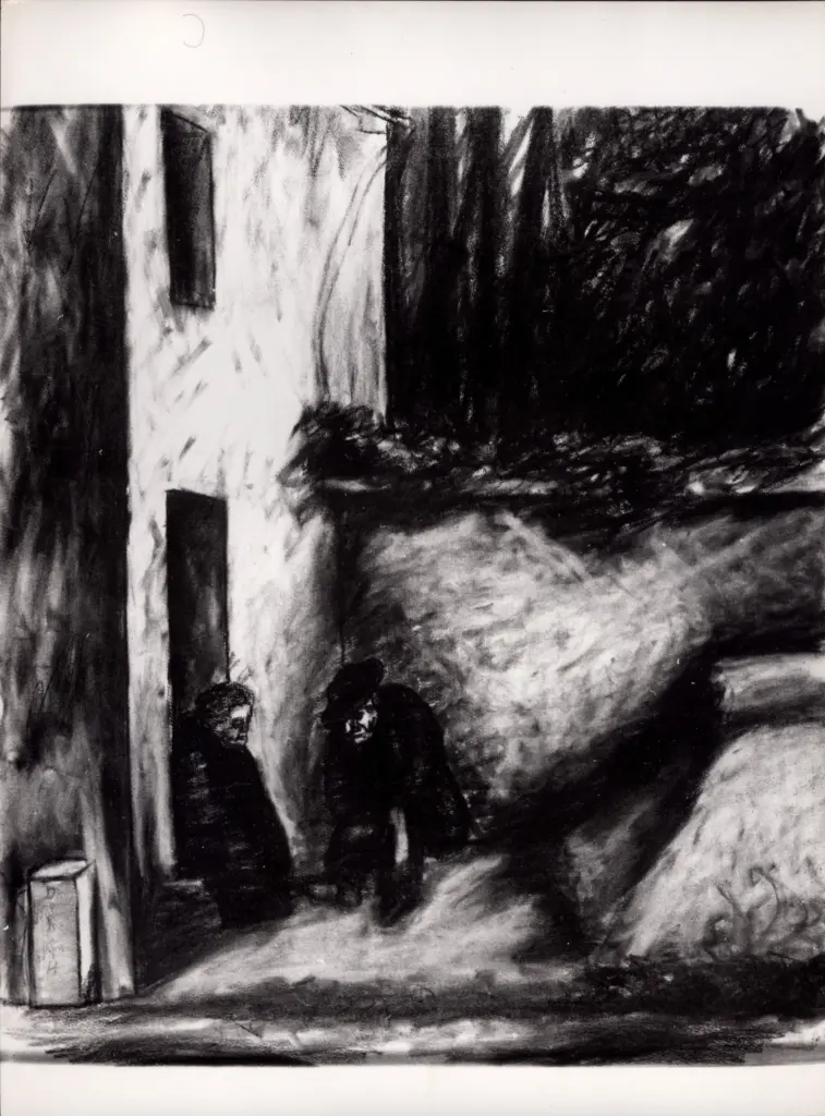 Anonimo , Zancanaro, Antonio - sec. XX - Due figure in un vicolo , fronte