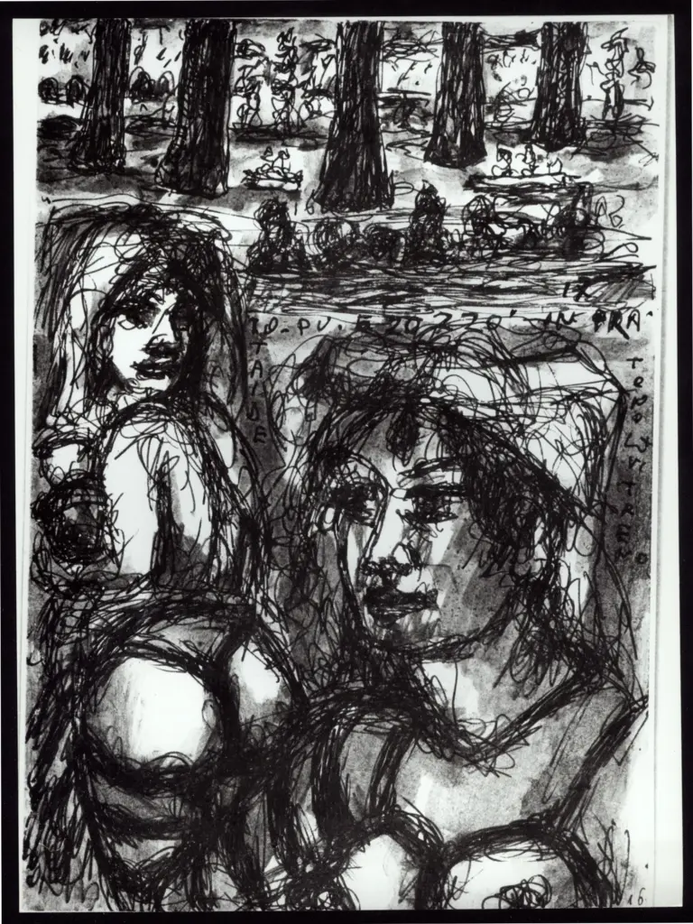 Anonimo , Zancanaro, Antonio - sec. XX - Due figure con un parco sullo sfondo , fronte