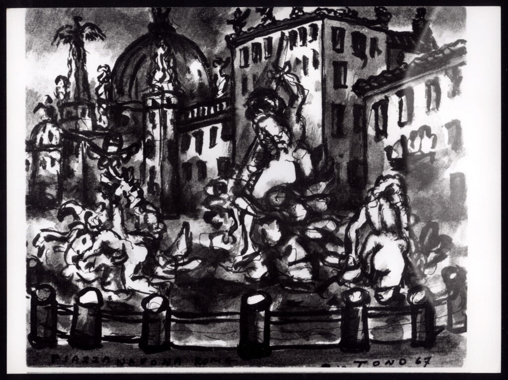 Anonimo , Zancanaro, Antonio - sec. XX - Piazza Navona Roma , fronte