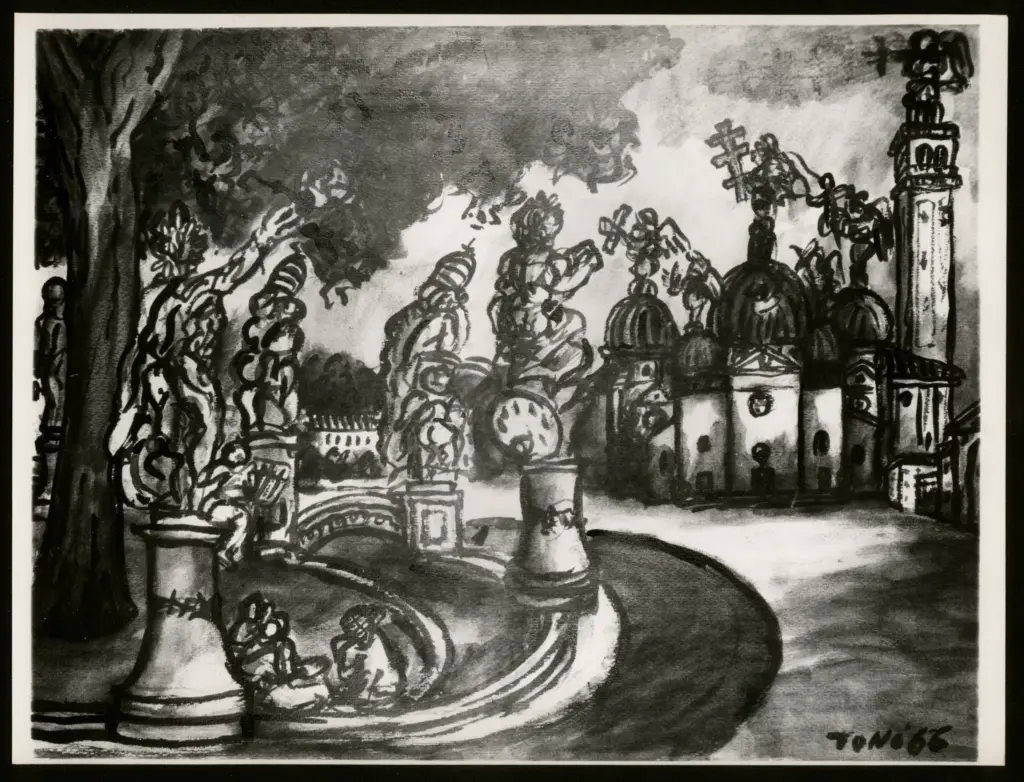 Anonimo , Zancanaro, Antonio - sec. XX - Parco con statue , fronte