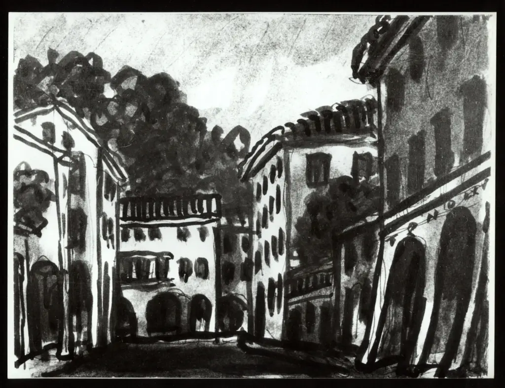 Anonimo , Zancanaro, Antonio - sec. XX - Paesaggio cittadino , fronte